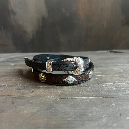 Black Leather Hat Band with Silver Studs