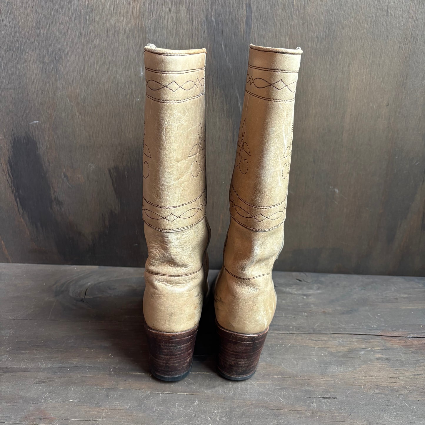 Vintage Beige Leather Boots