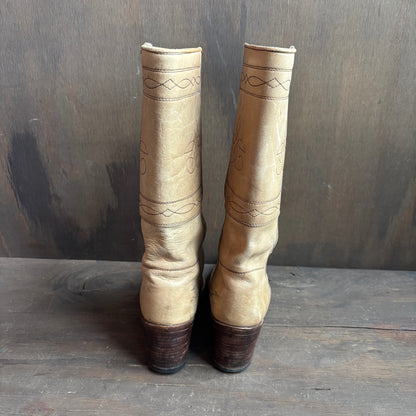 Vintage Beige Leather Boots