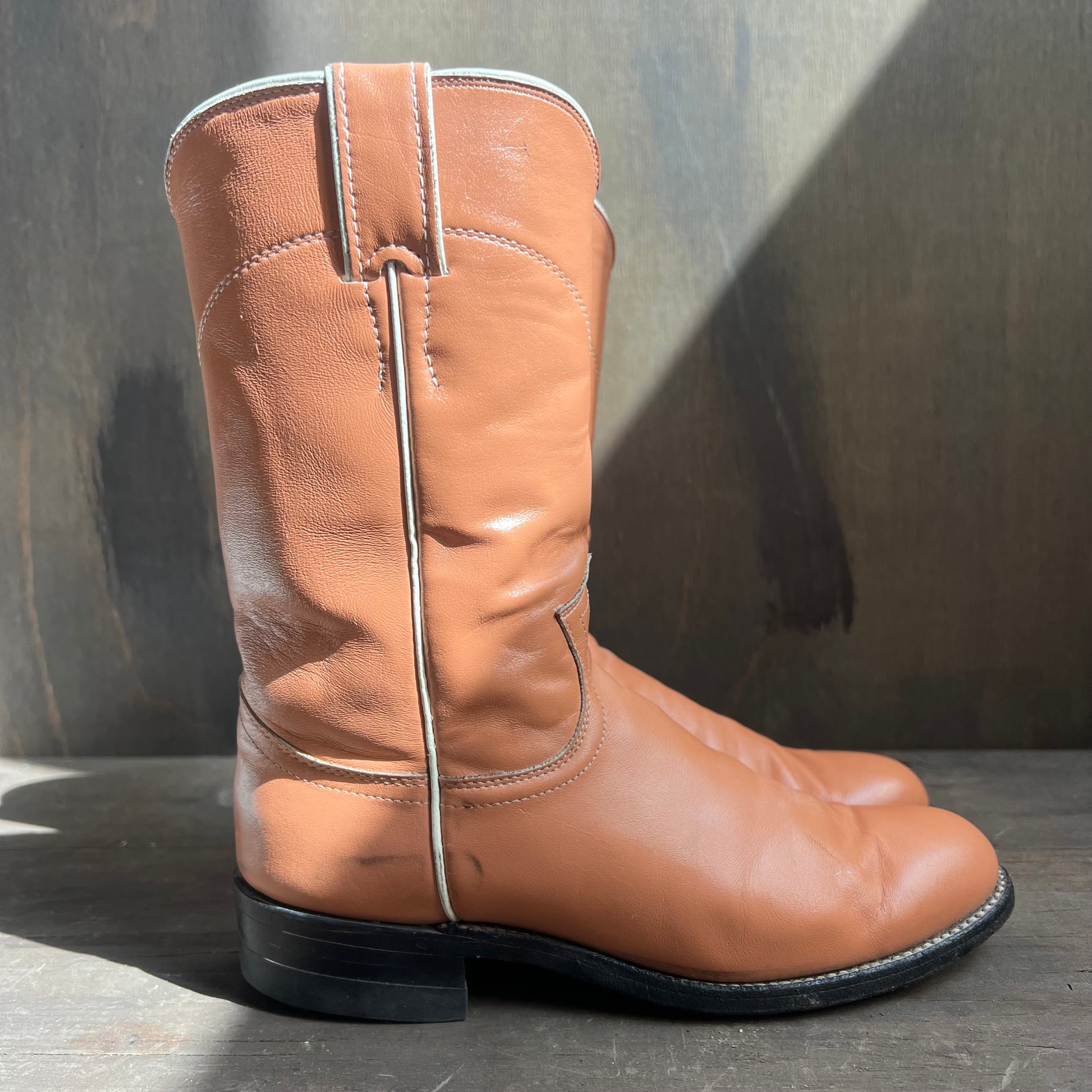 Justin Peach Leather Roper Boots