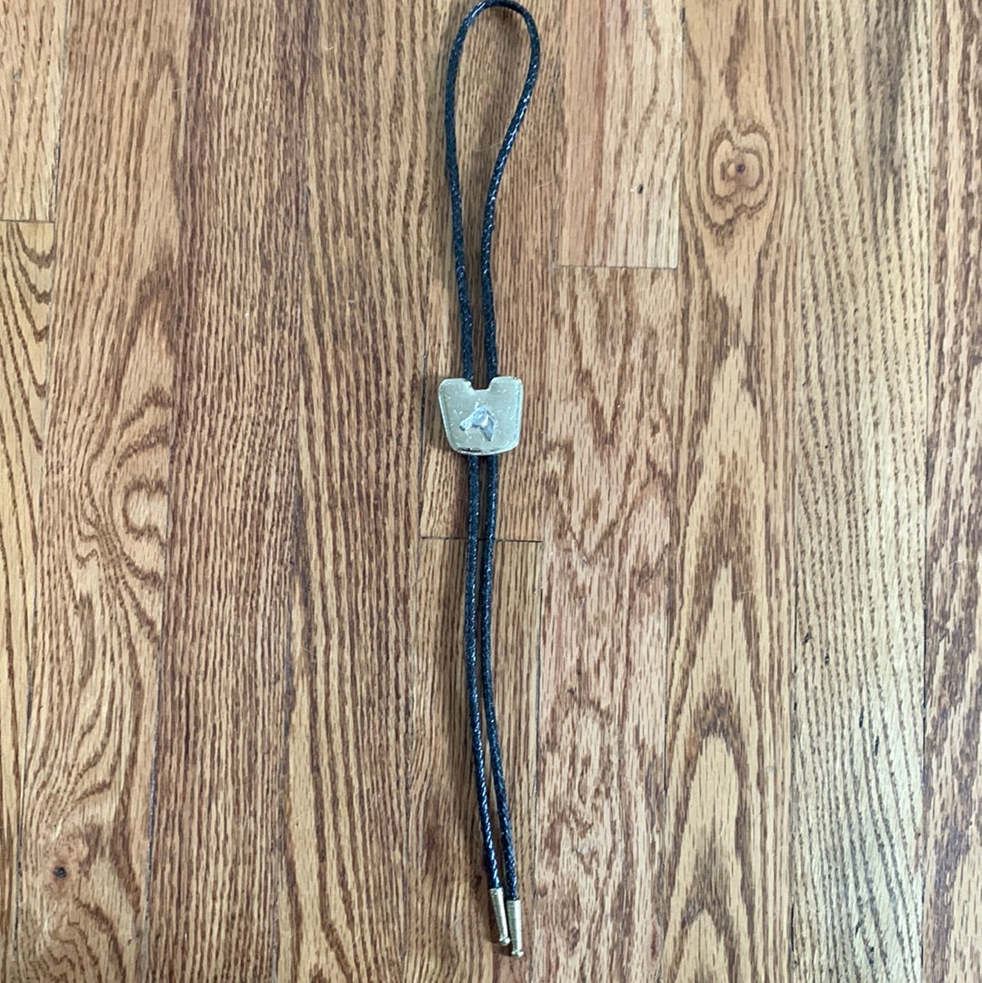 Metal Horse Head Bolo with Black Leather Tie