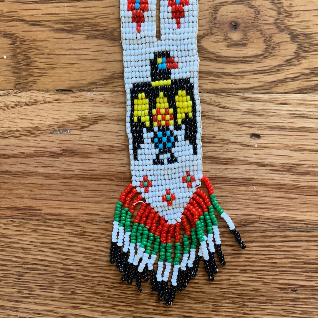 Multi-color beaded bird necklace with fringe
