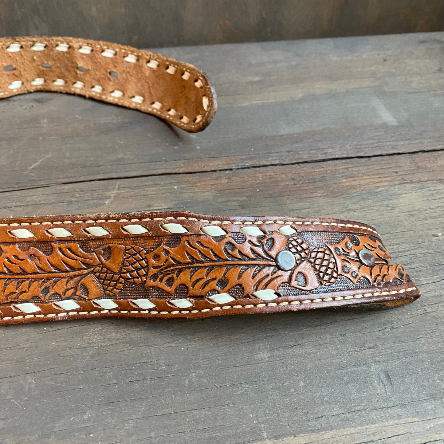 White Trimmed Tooled leather belt