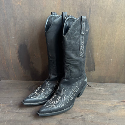 Black Rhinestone Horseshoe Boots
