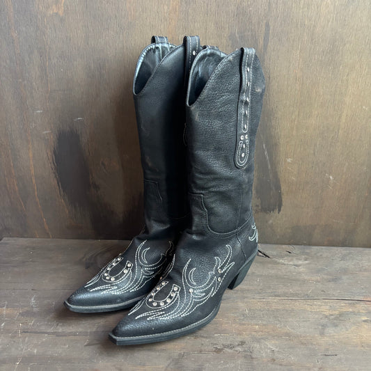 Black Rhinestone Horseshoe Boots