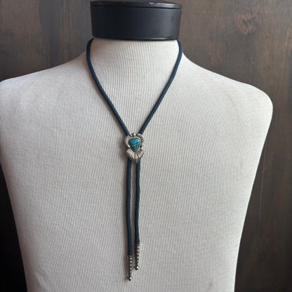 Blue Stone Bolo on Blue Tie