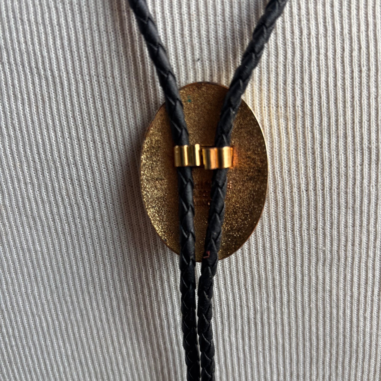 Hollywood Style "M" Bolo on Black Leather Tie