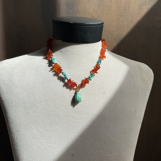 Turquoise and Amber Beaded Necklace