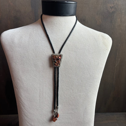 Multi Stone Bolo on Black Leather Tie