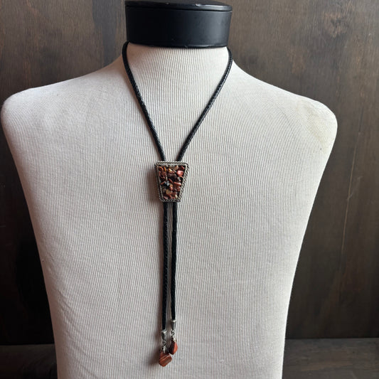 Multi Stone Bolo on Black Leather Tie