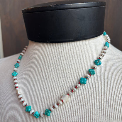 Ostrich Moon Turquoise and Mother of Pearl Necklace