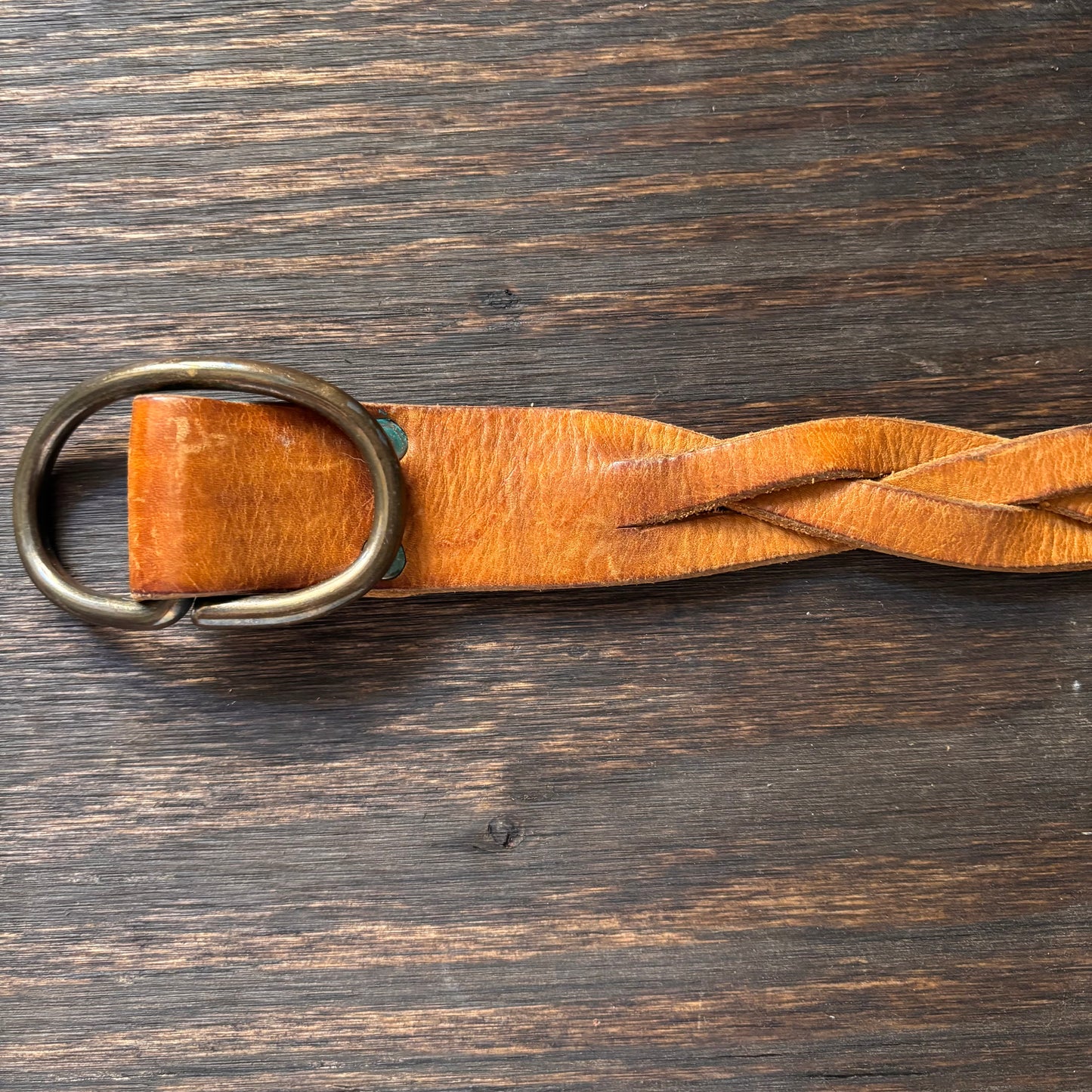 Vintage Tan Braided Leather Belt
