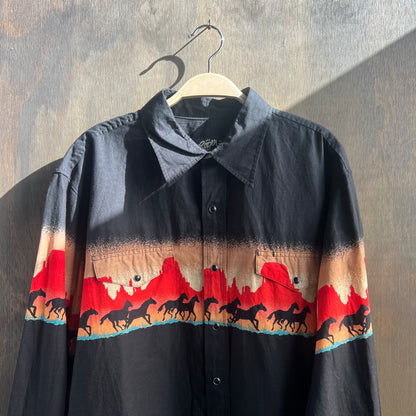 Vintage Roper Running Horses Pearl Snap Button Up