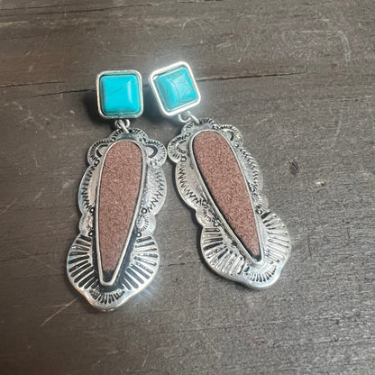 Sterling Silver and Faux Turquoise Dangle Earrings