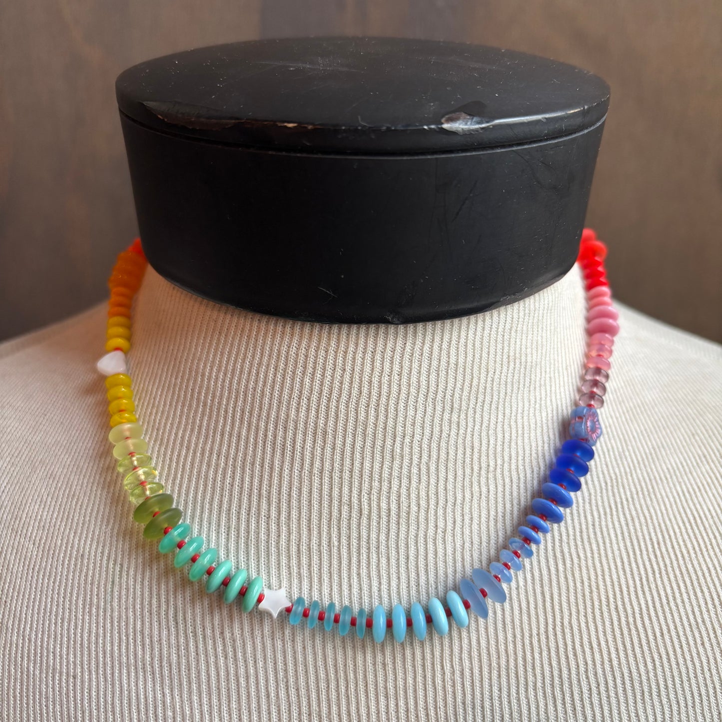Ostrich Moon Rainbow Bead Necklace