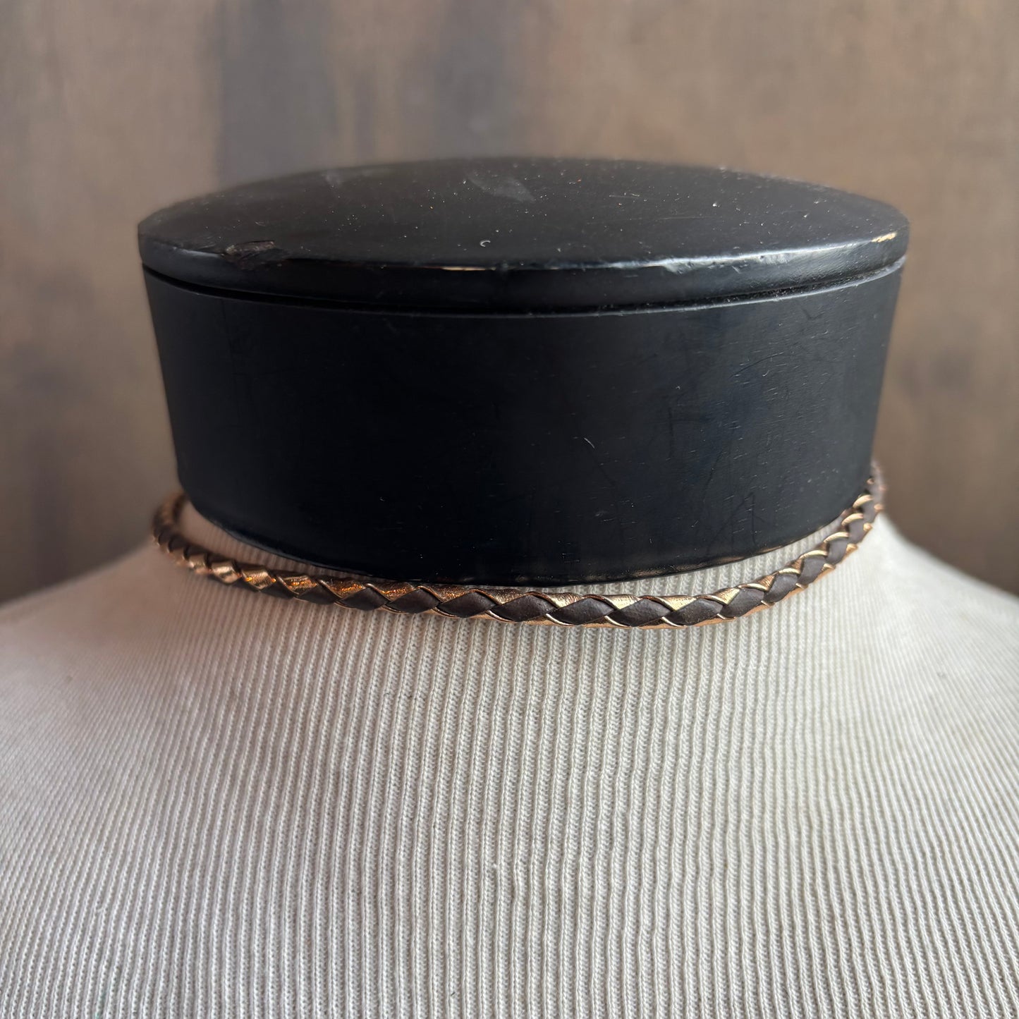Oval Yellow Tigers Eye Bolo on Two-Tone Metallic Tie