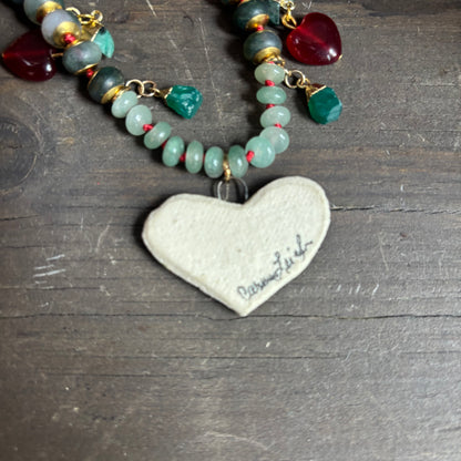 Ostrich Moon Green Heart Charm Necklace