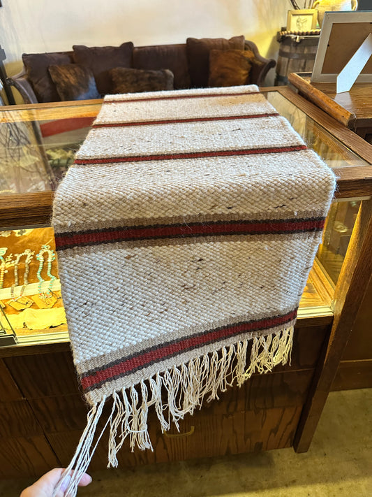Woven rug white, red, brown