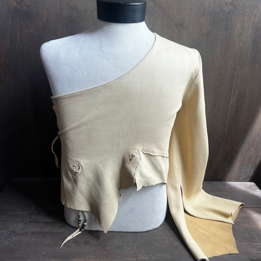 Vintage One Sleeve Off The Shoulder Leather Top