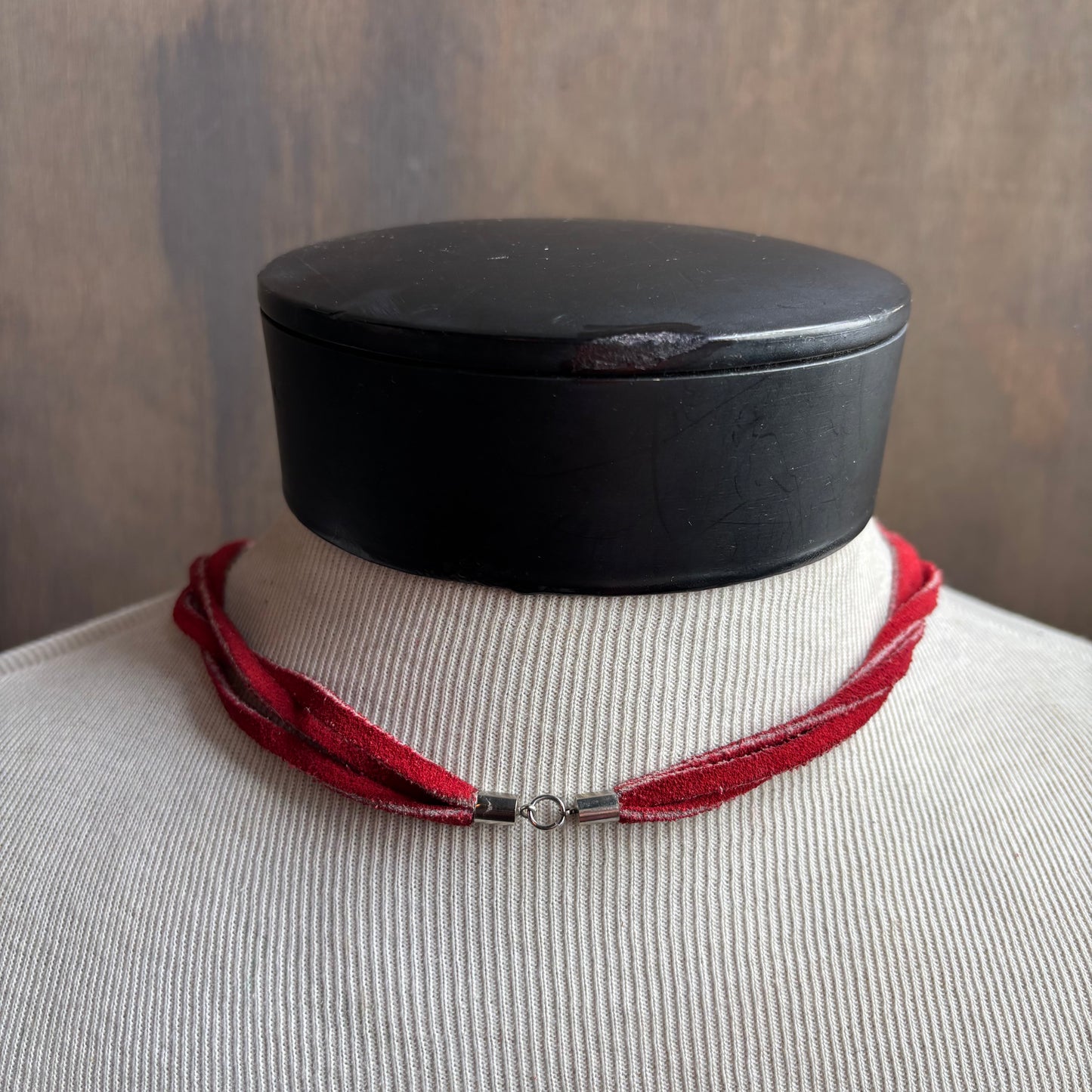 Red Leather Beaded Concho Necklace