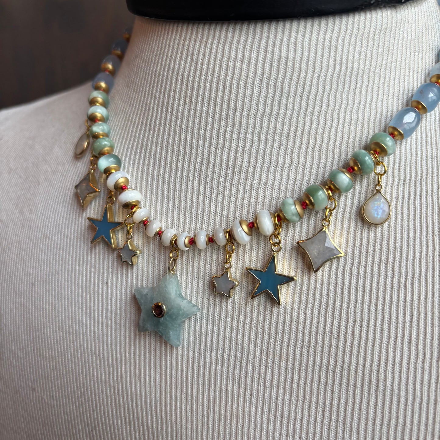 Ostrich Moon Star with Garnet Necklace
