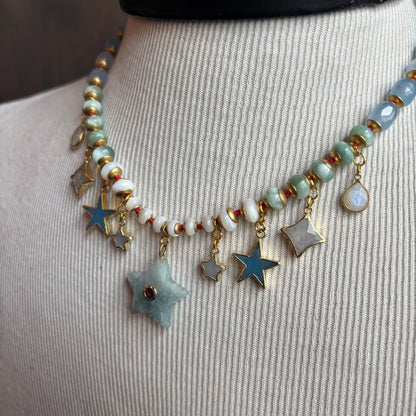 Ostrich Moon Star with Garnet Necklace