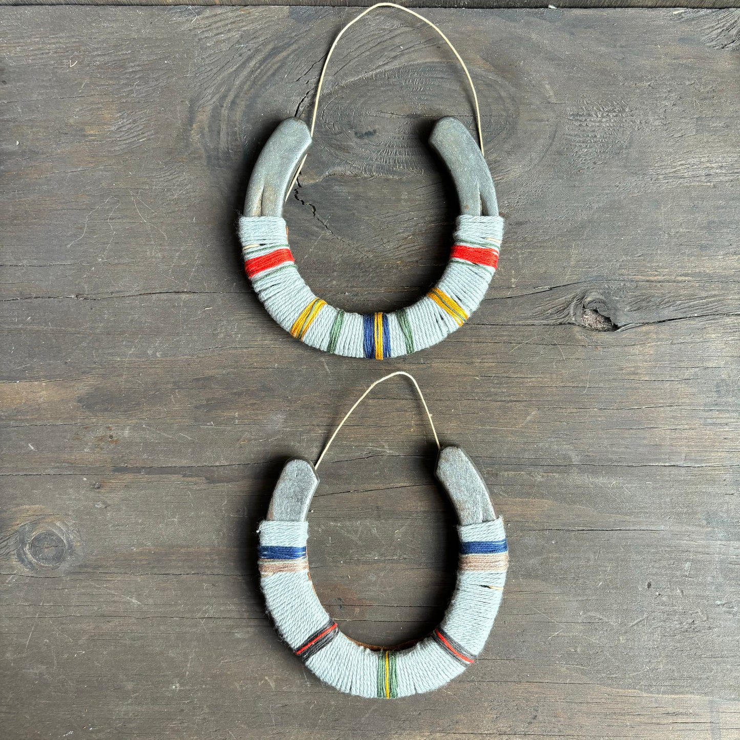 Grey Thread Wrapped Hanging Horseshoe