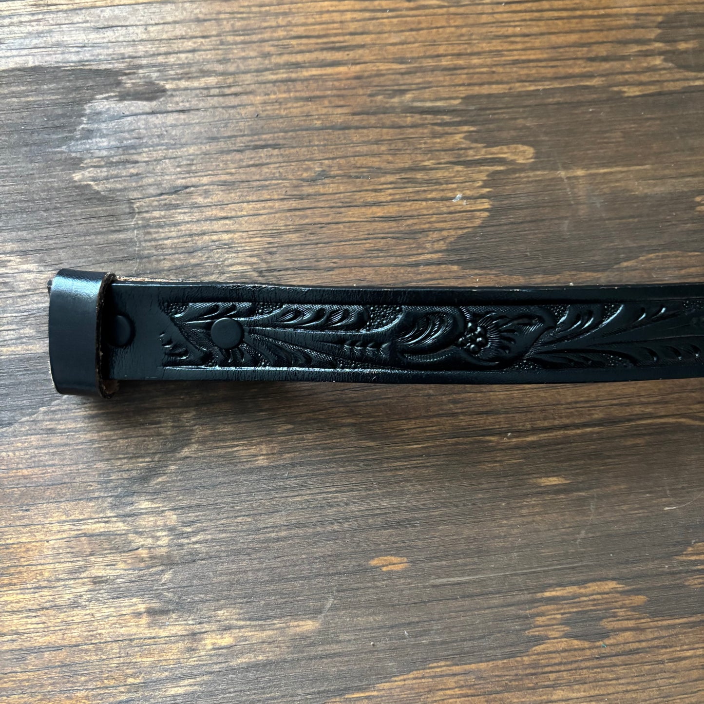 Kids Black Tooled Leather Belt