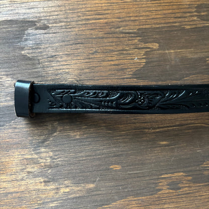 Kids Black Tooled Leather Belt