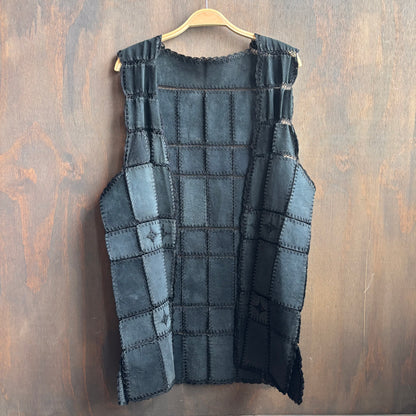 Vintage Black Leather Patchwork Vest