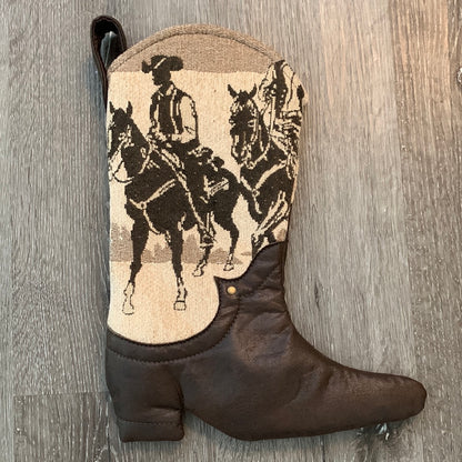 Cowboy on horse woven Cowboy boot Christmas stocking