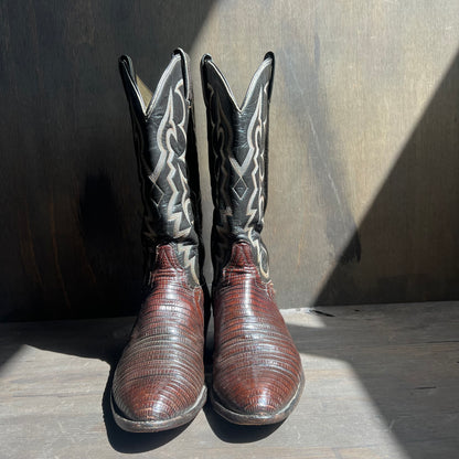 Tony Lama Two-Tone Leather and Lizard Skin Cowboy Boots