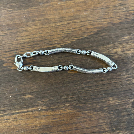 Etched Silver Bead Bracelet