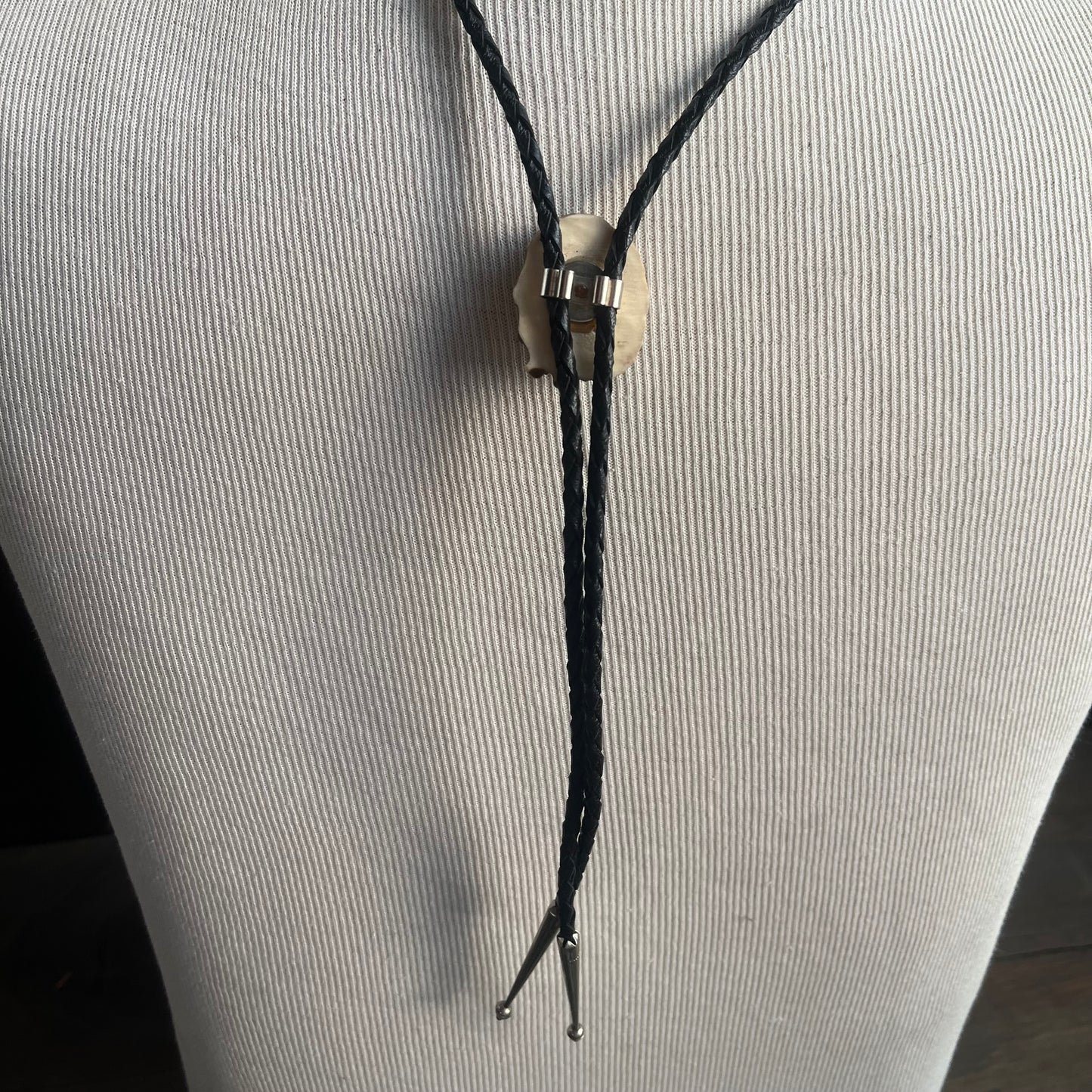 Black tie with wood and turquoise bolo