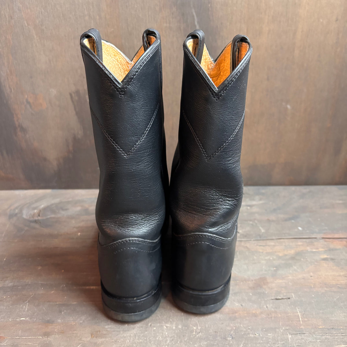 Justin Black Leather Roper Boots