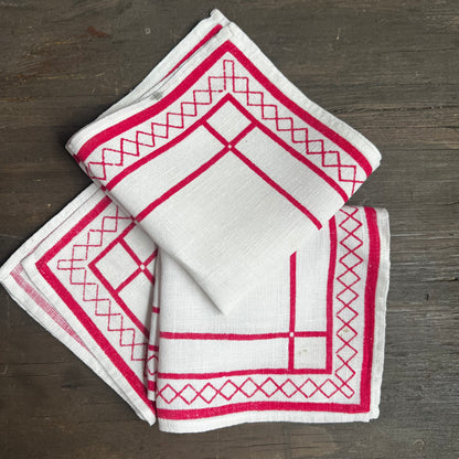 Red and White Linen 3 Napkin Set