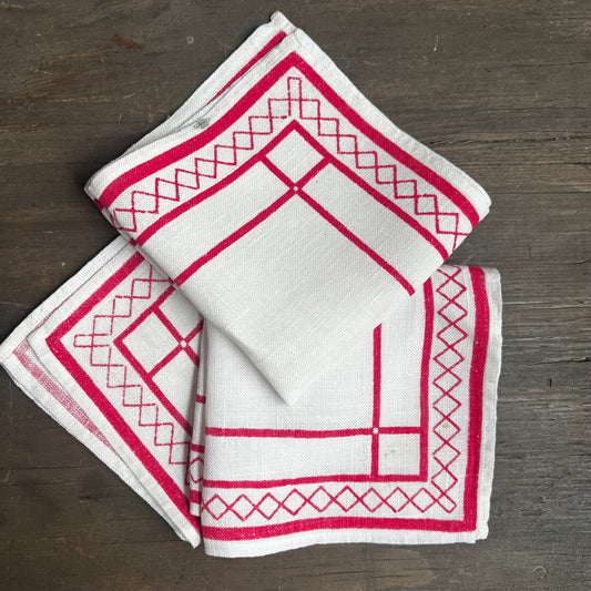 Red and White Linen 3 Napkin Set