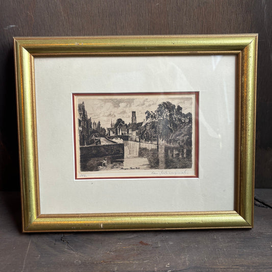 Bruges Quai Vert Signed Etching