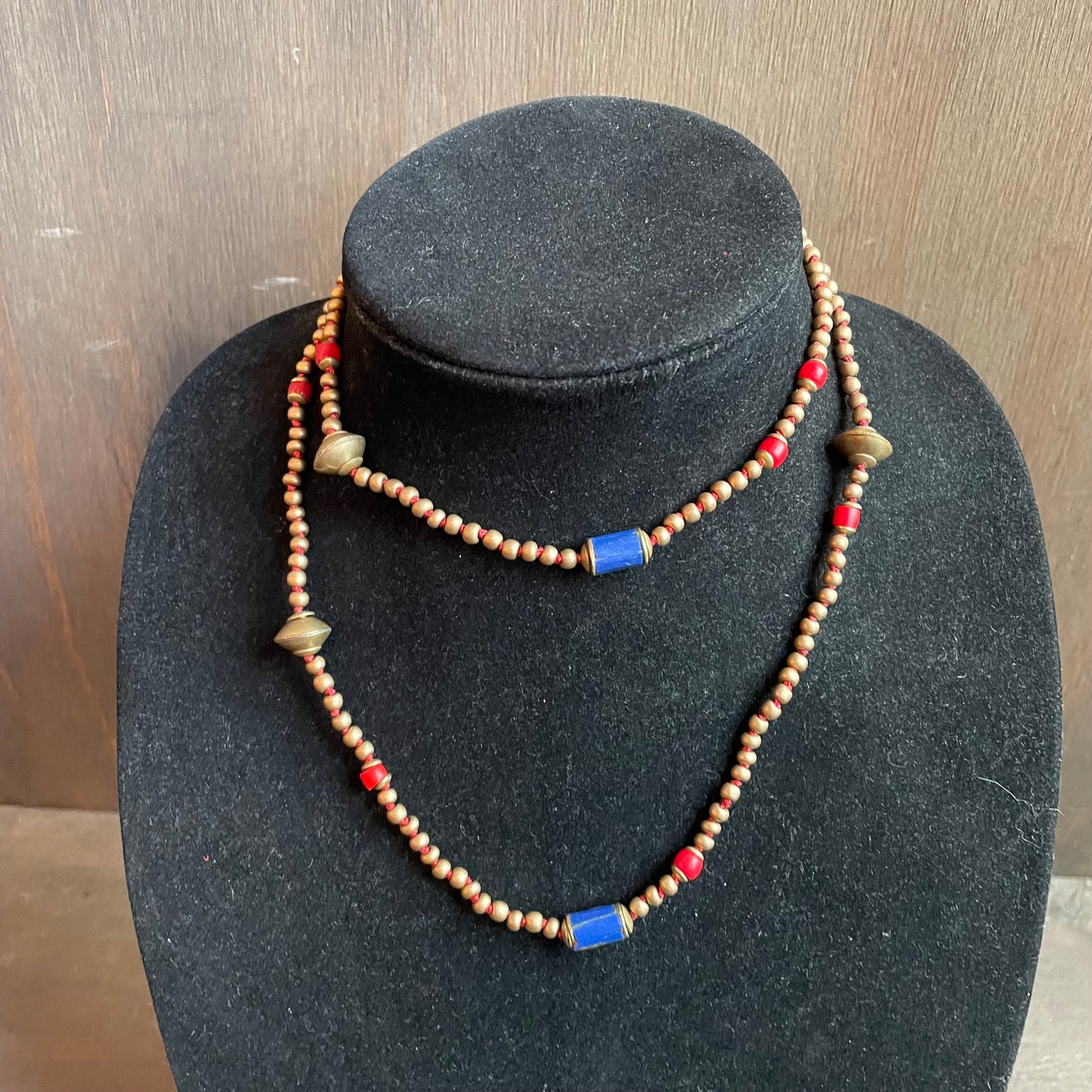 Ostrich moon coral and lapis necklace