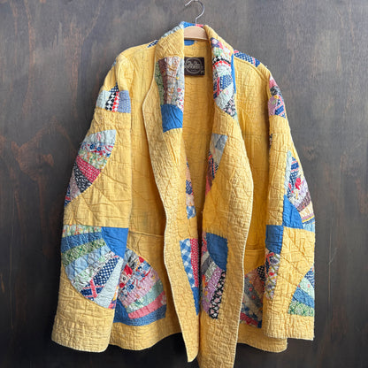 Vintage Yellow Fan Quilt Cocoon Jacket