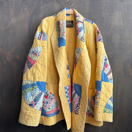 Vintage Yellow Fan Quilt Cocoon Jacket