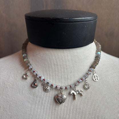Ostrich Moon Heart Locket Necklace