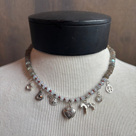 Ostrich Moon Heart Locket Necklace