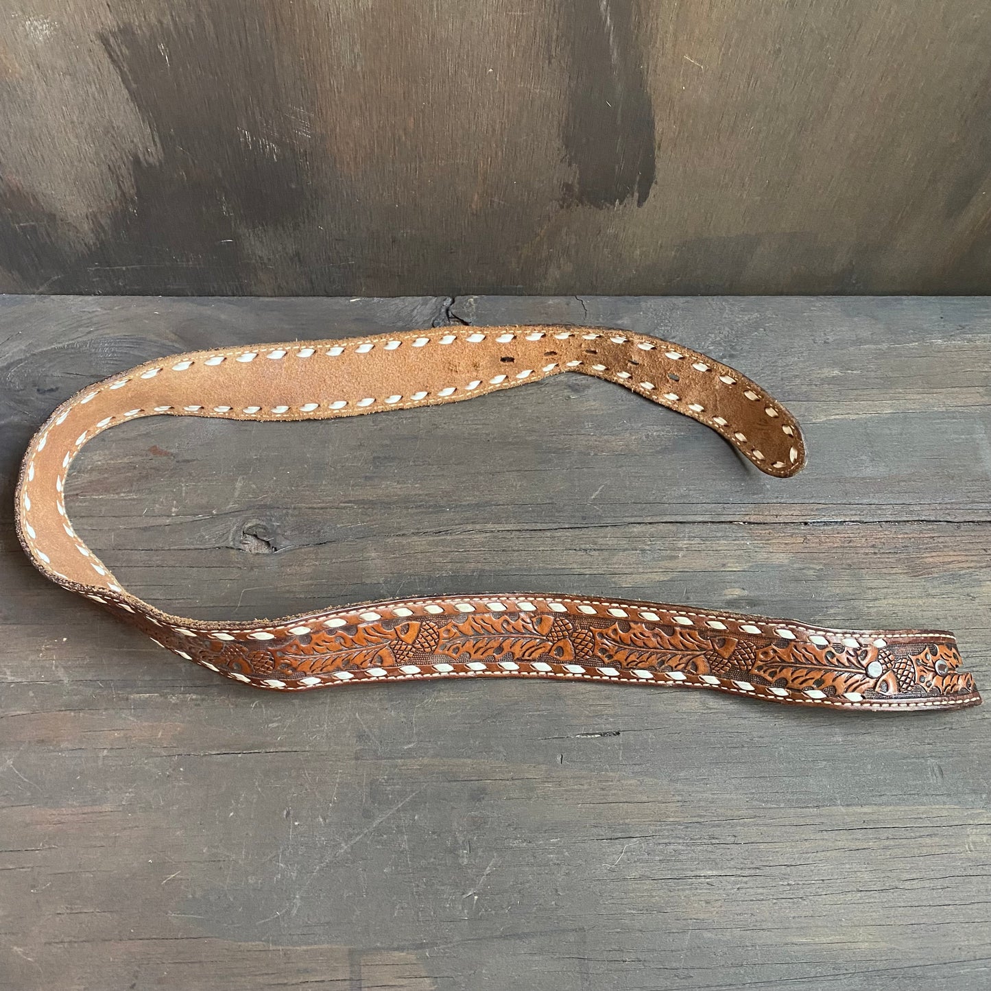 White Trimmed Tooled leather belt