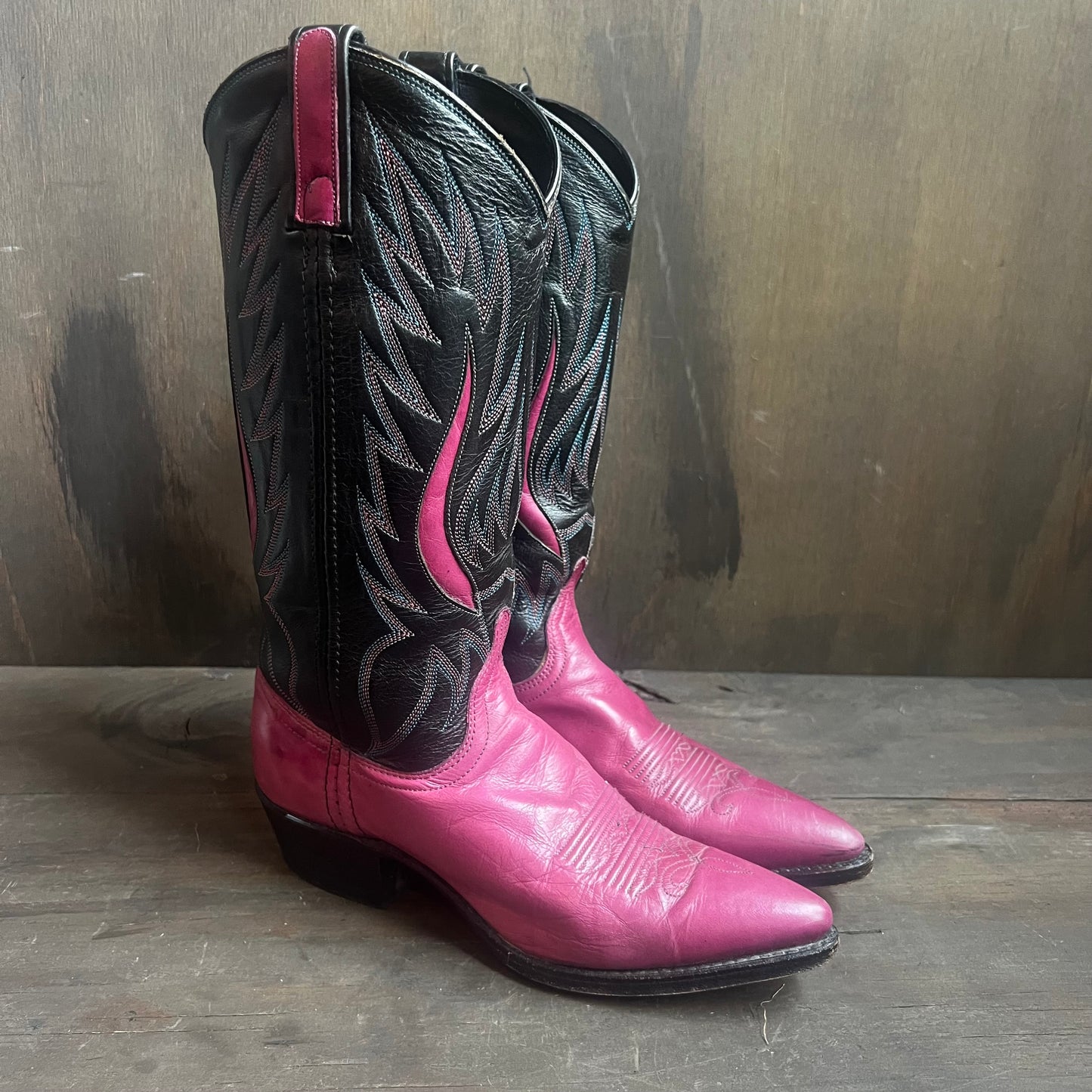 Dan Post Pink and Black Two- Tone Leather Boots