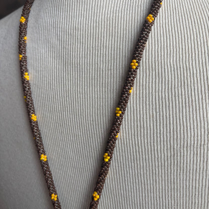 Vintage Brown and Yellow Seed Bead Tassel Necklace
