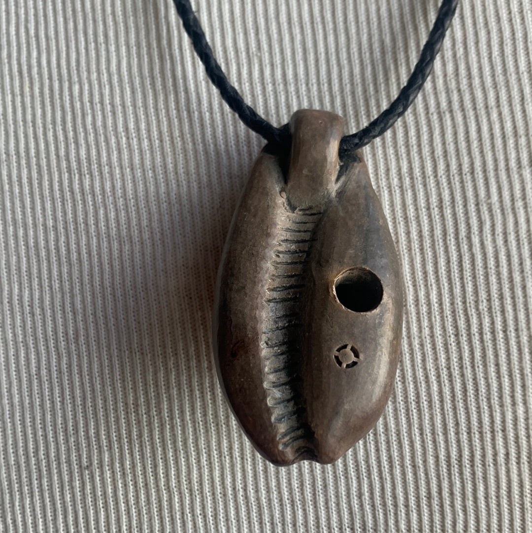 Clay Whistle on Leather Cord