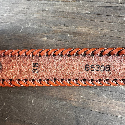 Vintage Brown Leather Belt with Braided Border