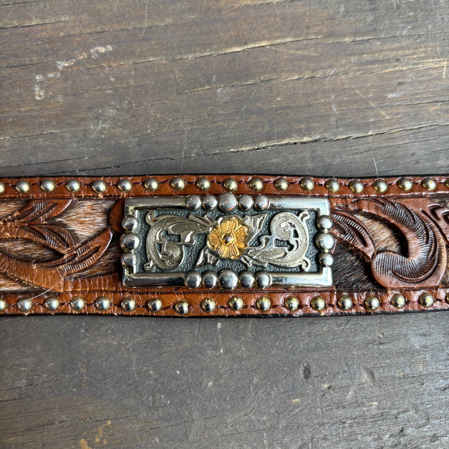 Tooled Leather Embellished Belt