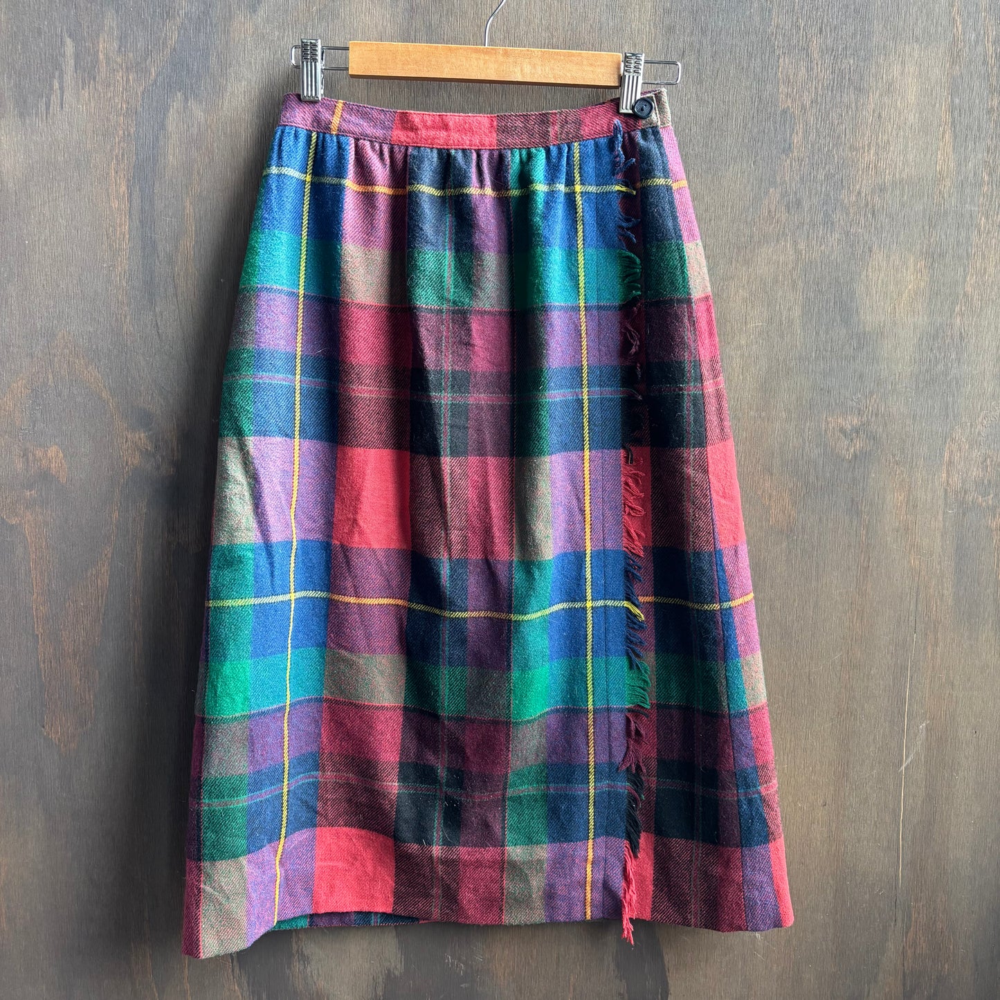 Colorful Plaid Wool Wrap Skirt